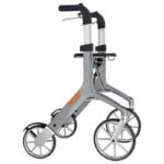 Trust Care Lets Fly outdoor rollator in grey with spring rear wheels and ergonomic handles