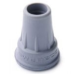 Swereco Crutch Ferrule 19-20 mm Grey Natural Rubber Tip — grey natural-rubber cone-shaped ferrule with vertical grooves around the sides and SWERECO branding embossed on the wider base