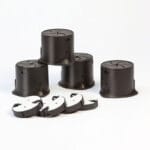Swereco Furniture Raisers SureGrips 4-Pack — four brown stepless furniture raisers with self-adhesive plates
