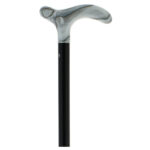 Cannes Fayet Marbled Acrylic Handle Cane — fixed walking cane with marbled acrylic derby handle and a black-lacquered beech shaft