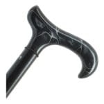 Cannes Fayet marbled acrylic derby handle in black and white on a dark shaft