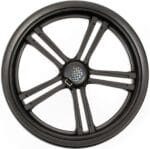 Black 29 cm Andersen solid plastic wheel with six spokes and a reflector hub cap