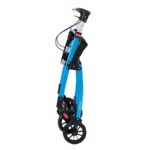 Blue Jaguar folded Blue rollator folded and standing on its wheels
