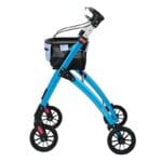 Blue Jaguar from the side Blue rollator from the side with JAGUAR printed on the frame