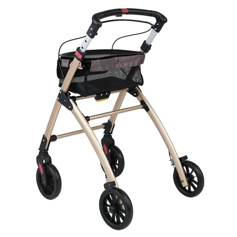 Champagne rollator from behind at an angle