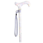 Classic Canes purple blue wrist strap fitted to a floral walking cane below the handle