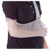 White mesh Camp Scandinavia arm sling worn over a dark blue shirt