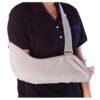 Camp Scandinavia cotton arm sling in beige worn over a dark shirt