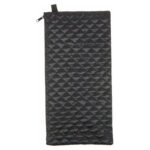 Classic Canes Quilted Black Foldable Cane Bag — slim black quilted nylon pouch with diamond-pattern stitching and a black zip running along one long edge, shown flat