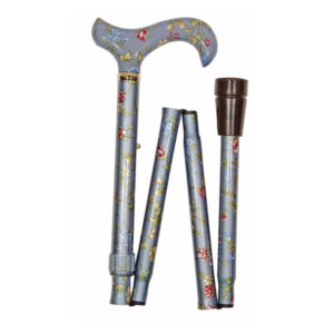 Classic Canes Folding Cane Grey Blue Flower