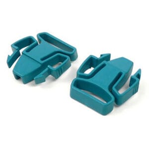 Resmed Headgear Clips Mirage Quattro 2-Pack — two turquoise plastic clips that fix the headgear straps to the mask frame on a Mirage Quattro or Mirage Activa CPAP full-face mask