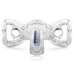 Resmed Forehead Support Mirage Quattro — clear plastic forehead support with adjustable depth scale that clicks onto the upper part of the Mirage Quattro CPAP full-face mask frame