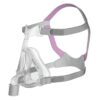 ResMed Quattro Air For Her full face mask with pink and grey headgear seen from the side