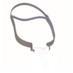 ResMed Headgear AirFit P10 — light grey fabric CPAP headgear with blue edging that holds the AirFit P10 nasal pillow mask in place around the head