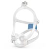 ResMed AirFit F30i full face mask with grey headgear and the tube connector on top