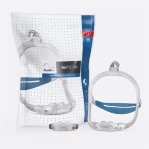 ResMed AirFit P30i nasal pillow mask starter pack with SpringFit frame, blue headband and two cushion sizes for CPAP sleep apnoea
