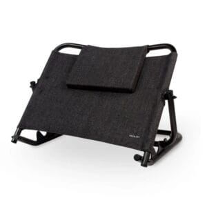 Vitility adjustable backrest for the bed in dark grey fabric on a black frame with a removable head cushion