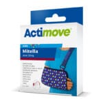 Actimove Mitella Kids Arm Sling — colourful dark blue children's arm sling with smiley patterns shown in packaging