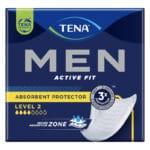 TENA Men Level 2 Medium Incontinence Pads (20-pack) — pack of twenty TENA Men Level 2 incontinence pads with anatomical scoop shape and triple protection for men with medium leakage