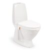White Etac My-Loo raiser fitted to a toilet with the lid closed and an orange tab visible