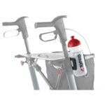Topro Cup Holder for Rollator — black bottle holder mounted on a grey rollator frame with white and red Topro water bottle