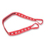 Molift Raiser Strap Safety Belt for Raiser Pro — red woven safety belt with grey lining and built-in handles, photographed laid flat in a loop