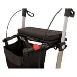 Rehasense Rigid Seat for Athlon HD and Server HD — two-piece HD rollator seat upgrade with rigid black plate and soft black foam cushion in waterproof fabric, fixed on top of an Athlon HD or Server HD rollator seat