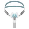 F&P Brevida nasal pillow mask seen from the front with a teal headgear