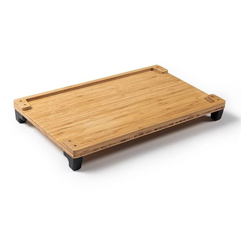 Rollz bamboo tray seen from above with the raised rim and black corner feet