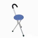 Yuwell walking stick rest unfolded with tripod legs and round blue padded seat