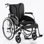 Yuwell H065C lightweight aluminium wheelchair seen at an angle from the front