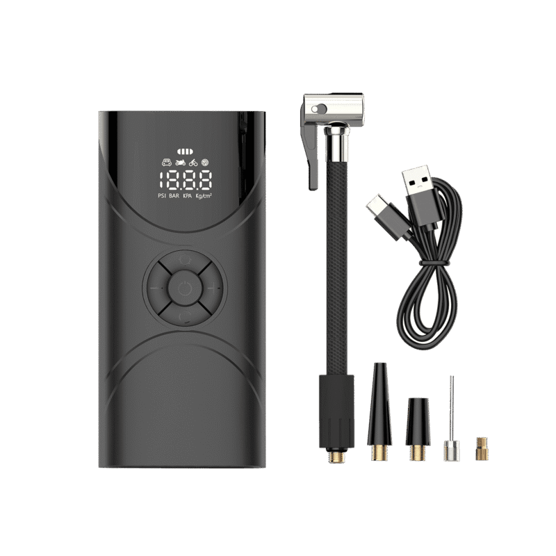 Everything included: pump, hose, USB cable and adapters