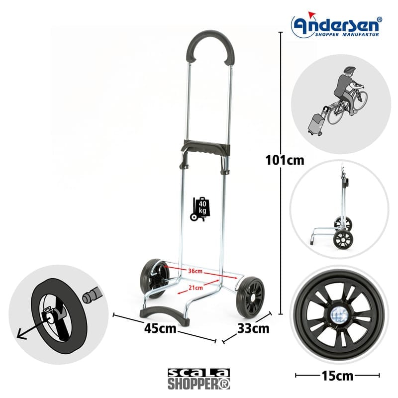 Diagram of the Andersen Scala chassis with measurements and load rating