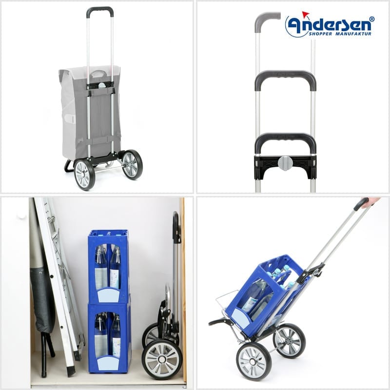 Four photos showing the Andersen Alu Star chassis in use and folded away