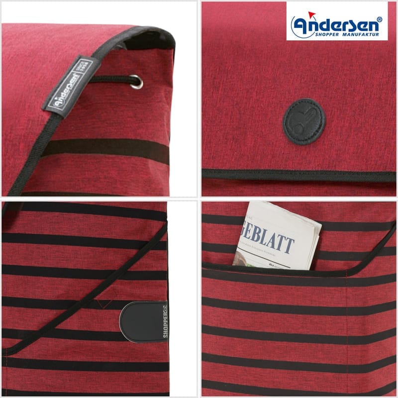 Four detail photos of the bordeaux Andersen Jelke bag