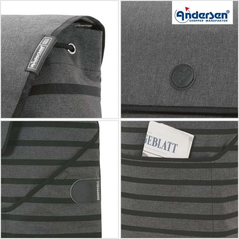 Four detail photos of the anthracite Andersen Jelke bag