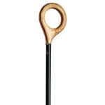Gastrock Orbit cane handle — circular loop in light beech wood with darker padouk inlay edge, on a black silk-matt lacquered beech shaft