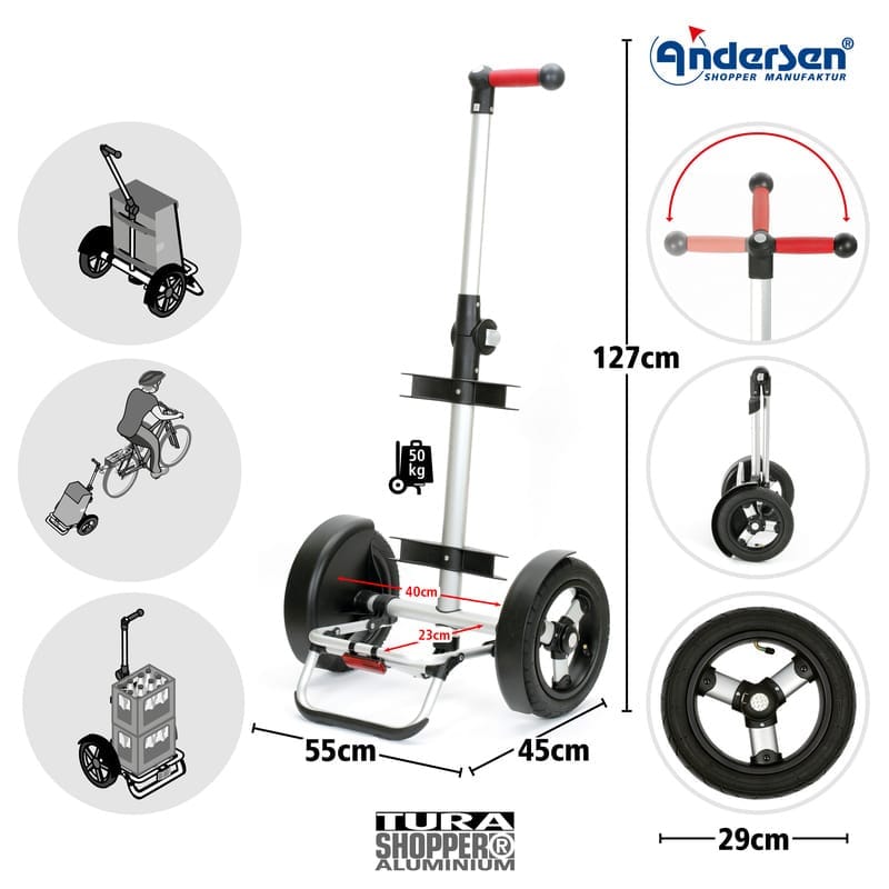 Andersen Shopping Trolley Tura Fado 29 cm Pneumatic Ball Bearing Wheels — close-up view