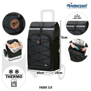 Andersen Shopping Trolley Tura Fado 29 cm Pneumatic Ball Bearing Wheels — front view