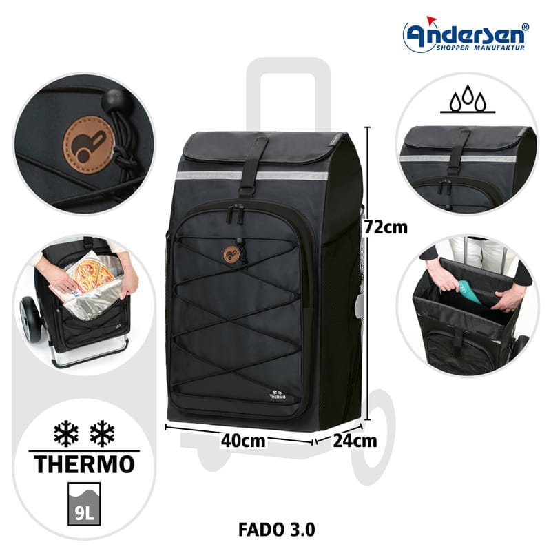 Andersen Shopping Trolley Tura Fado 29 cm Pneumatic Ball Bearing Wheels — front view
