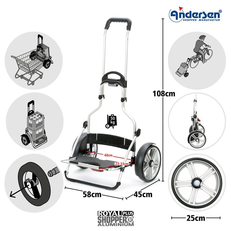 Andersen Shopping Trolley Royal Plus Fado 3.0 – 25 cm ball bearing wheels — side view