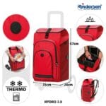 Diagram of the red Hydro 3.0 bag with measurements 35, 67 and 24 cm