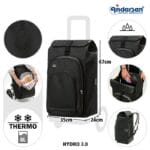 Diagram of the black Hydro 3.0 bag with measurements 35, 67 and 24 cm