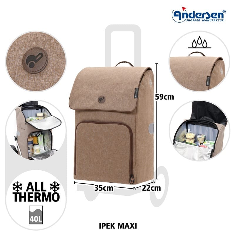 Diagram of the sand IPEK Maxi bag with its measurements