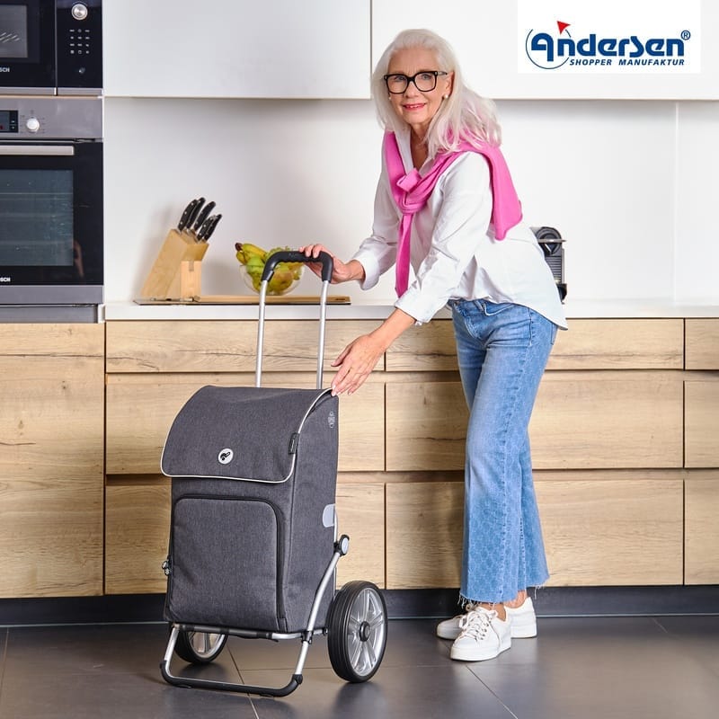 Person with the anthracite Andersen Royal IPEK Maxi shopping trolley