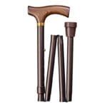 Gastrock Folding Walking Cane Fritz Brown — Elegant folding aluminium travel cane with Fritz grip in hardwood and brass ring