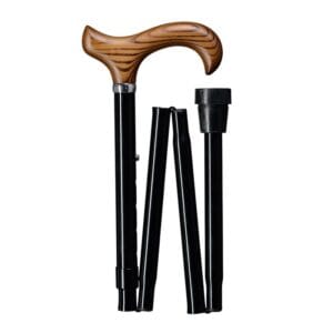 Gastrock Folding Walking Cane Derby Black — Clean folding aluminium walking cane with hardwood derby handle