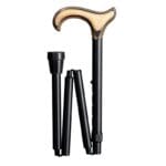Gastrock Folding Walking Cane Exclusive Pecan — Exclusive folding travel cane with L-derby grip in Pecan actionwood (birch veneer) and black aluminium shaft