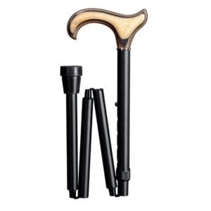 Gastrock Folding Walking Cane Exclusive Pecan — Exclusive folding travel cane with L-derby grip in Pecan actionwood (birch veneer) and black aluminium shaft