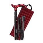 Gastrock Folding Walking Cane Pearl Red — 4-piece folding aluminium walking cane with derby grip in red pearl acetate and quilted storage bag